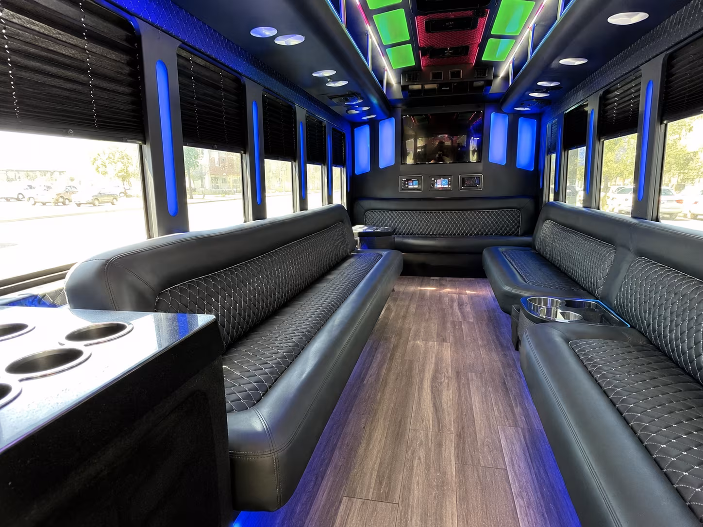 farmington 15 passenger party bus inside
