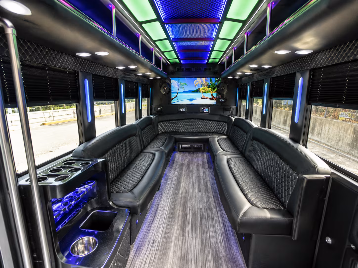 farmington 18 passenger party bus inside